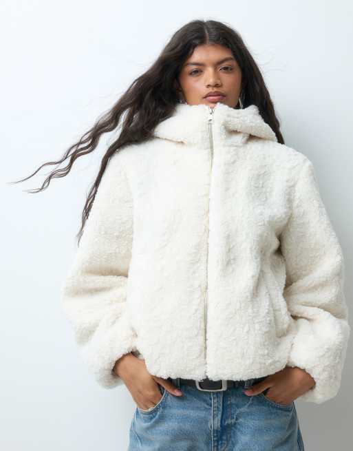 Vero Moda zip thru hooded teddy jacket in white, 5 of 5