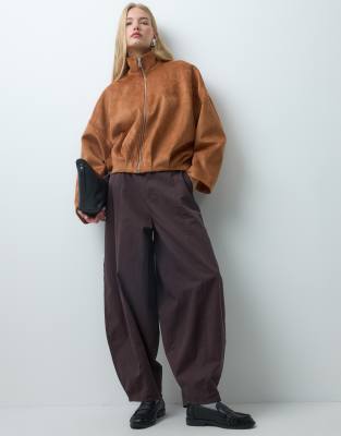 Vero Moda Zip Up Suede Look Bomber Jacket In Brown