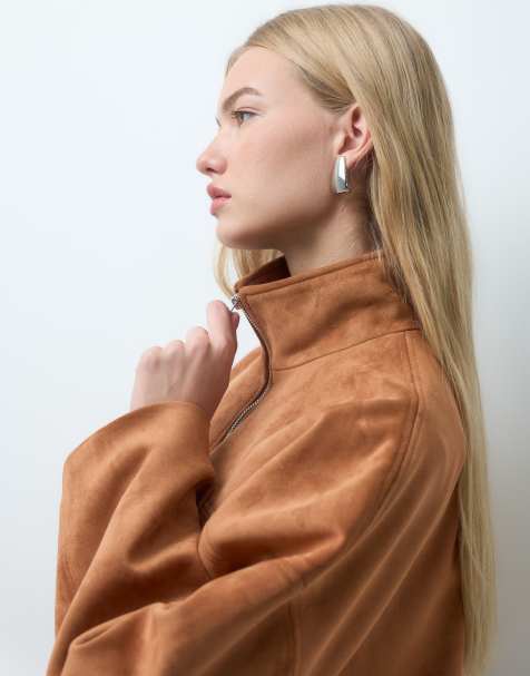 Vero Moda zip up suede look bomber jacket in light brown - view 1