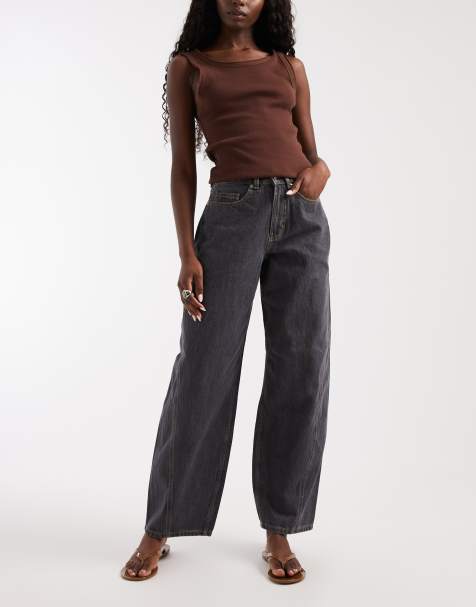 Vero Moda Zoe jeans med sømdetaljer og løstsiddende barrel-ben i mørkegrå vask - view 1