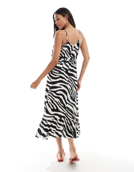 Vero Moda - Zwangerschapskleding - Gemakkelijke enkellange gesmokte cami jurk in zebraprint, 3 van 4