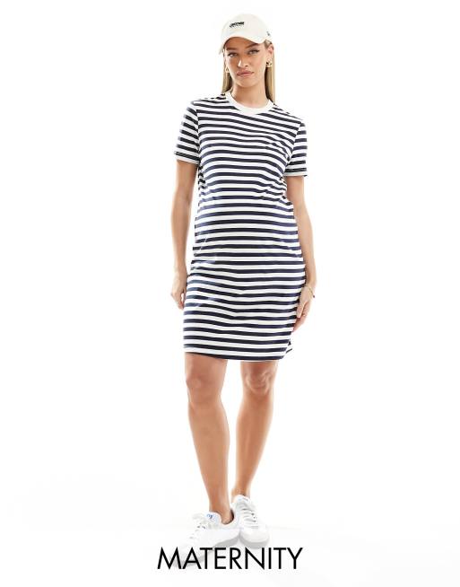 Vero Moda - Zwangerschapskleding - Gestreepte mini-T-shirtjurk in marineblauw en wit