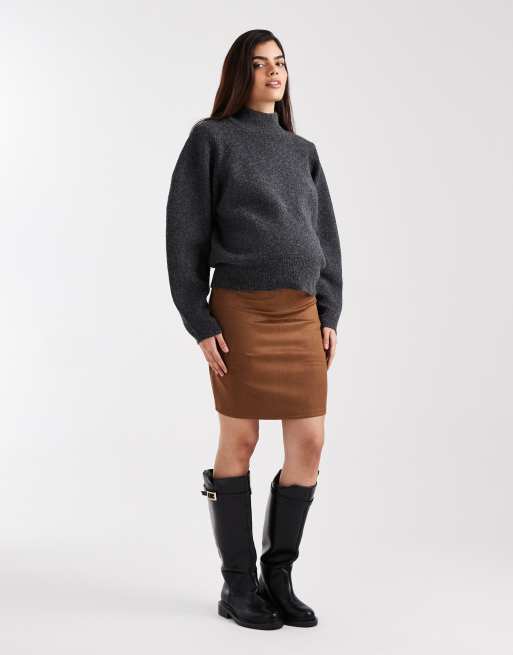 Vero Moda - Zwangerschapskleding - Mini rok van imitatiesuède met stretch in lichtbruin, 2 van 5