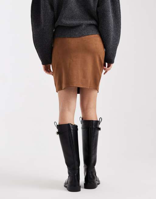 Vero Moda - Zwangerschapskleding - Mini rok van imitatiesuède met stretch in lichtbruin, 4 van 5