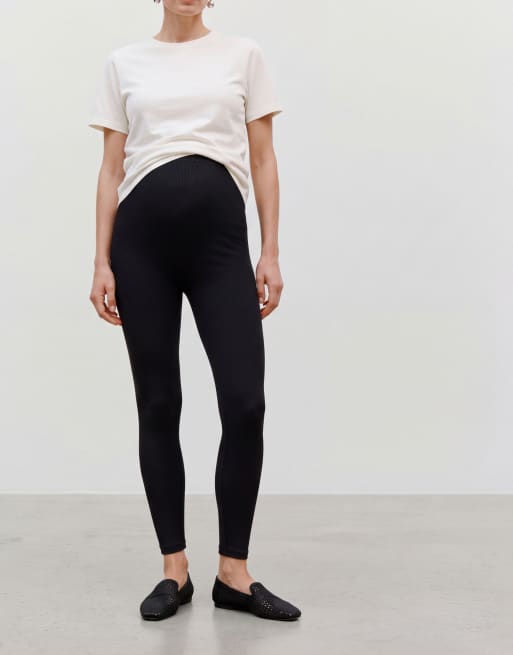Vero Moda - Zwangerschapskleding - Naadloze geribbelde legging met buikband in zwart, 3 van 5