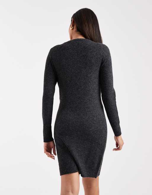 Vero Moda - Zwangerschapskleding - Zachte gebreide mini-jurk met ronde hals in gemêleerd zwart, 4 van 4