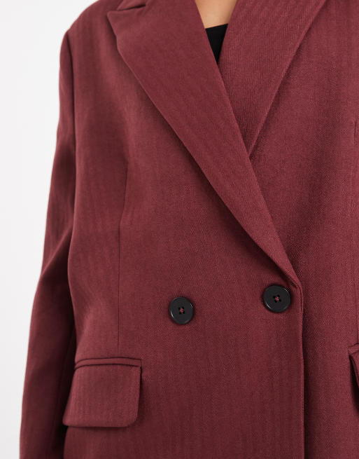Vero Moda – Zweireihiger Blazer in Burgunderrot mit Fischgrätmuster, Kombiteil, 2 von 4