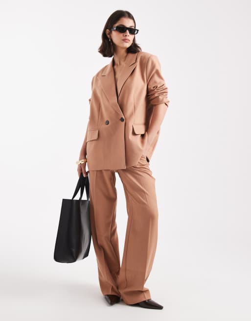 Vero Moda – Zweireihiger Blazer in Mokka mit Fischgrätenmuster, Kombiteil, 2 von 4