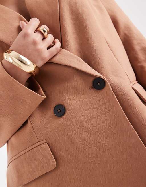 Vero Moda – Zweireihiger Blazer in Mokka mit Fischgrätenmuster, Kombiteil, 3 von 4