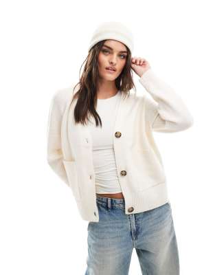 Gilet boutonné à col V - Crème-Blanc M