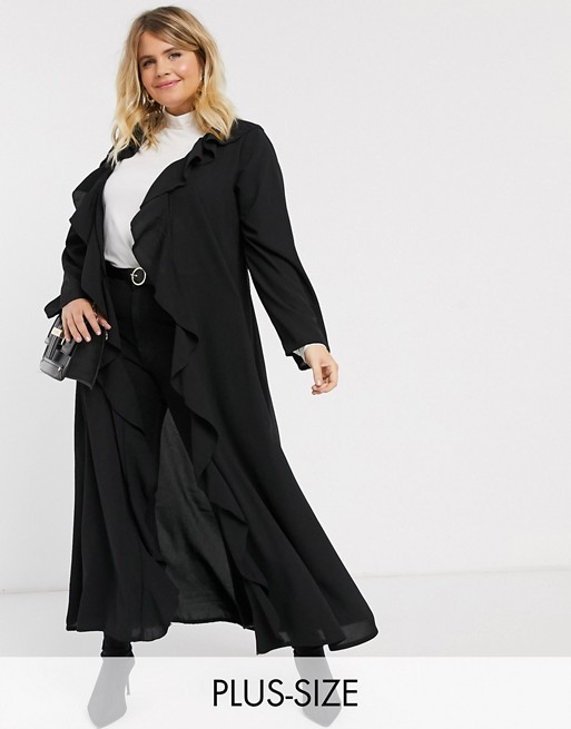 Verona Curve frill front duster jacket in black