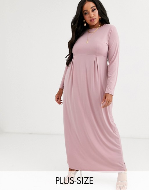 Verona Curve long sleeve jersey maxi dress with pleat in dusty rose