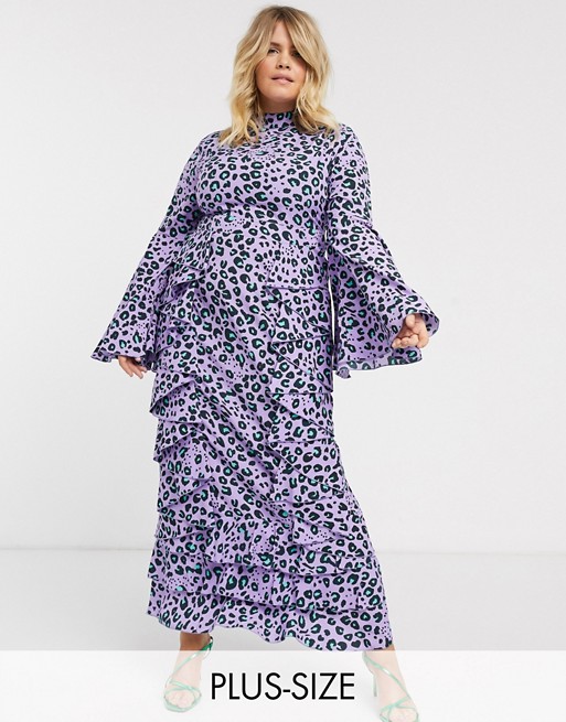 Verona Curve long sleeve maxi tea dress in lilac leopard print