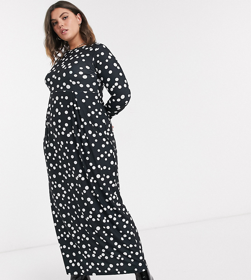 Verona Curve long sleeved maxi dress in scattered spot-Black
