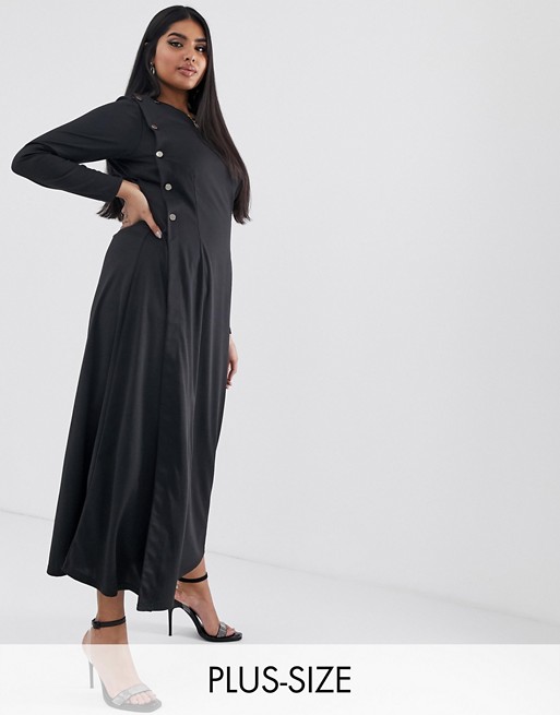 Verona Curve long sleeved maxi dress with button detail in black
