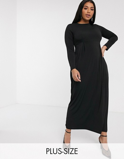 Verona Curve long sleeved maxi dress with pleat in black