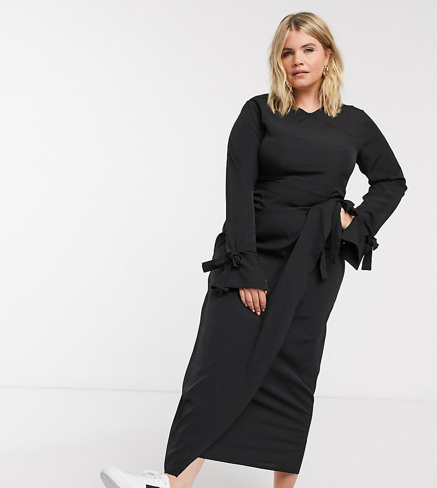 Verona Curve long sleeved maxi wrap dress-Black