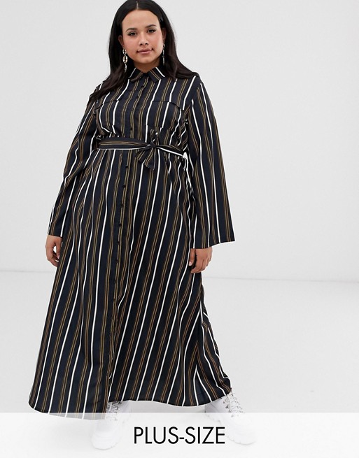 Verona Curve long sleeved woven shirt dress with tie detail in multi stripe