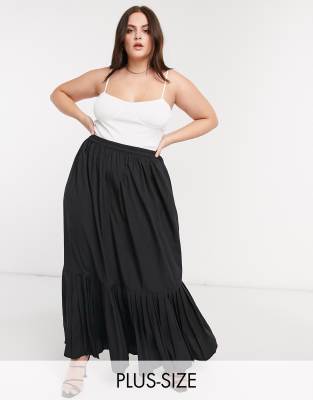 Verona Curve pleated maxi skirt-Black