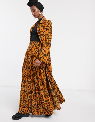 Verona full maxi skirt in abstract print-Orange