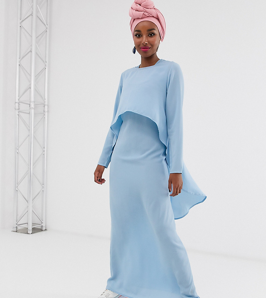 Verona - Gelaagde maxi-jurk met lange mouwen in blauw
