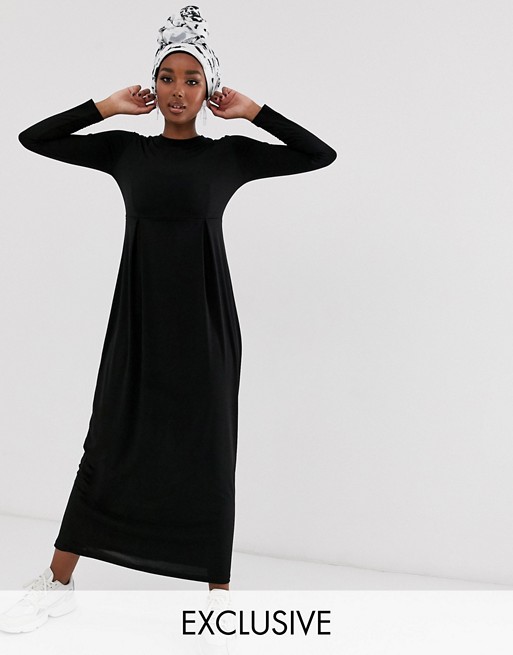 Wonderbaar Verona long sleeve jersey maxi dress with pleat in black | ASOS IY-46