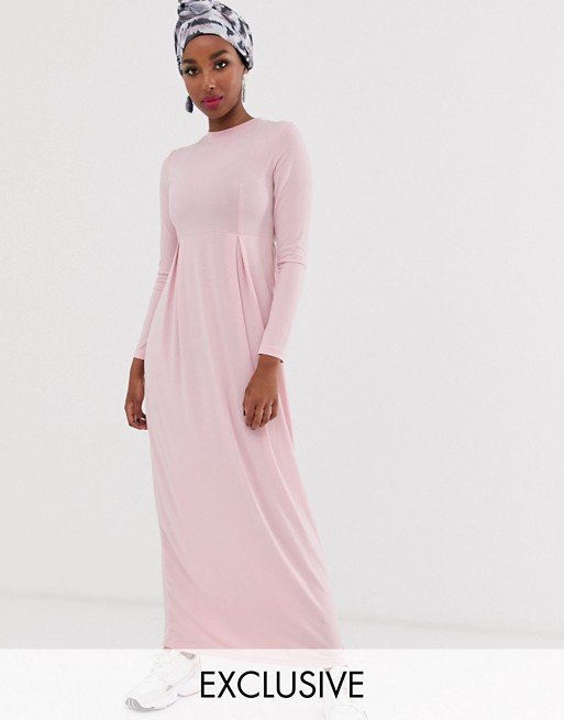 Verrassend Verona long sleeve jersey maxi dress with pleat in pink | ASOS SR-69