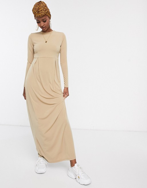 verona long sleeve maxi dress with pleat detail