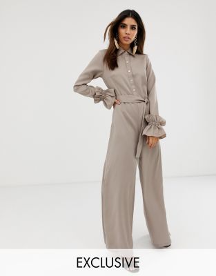 khaki long sleeve jumpsuit