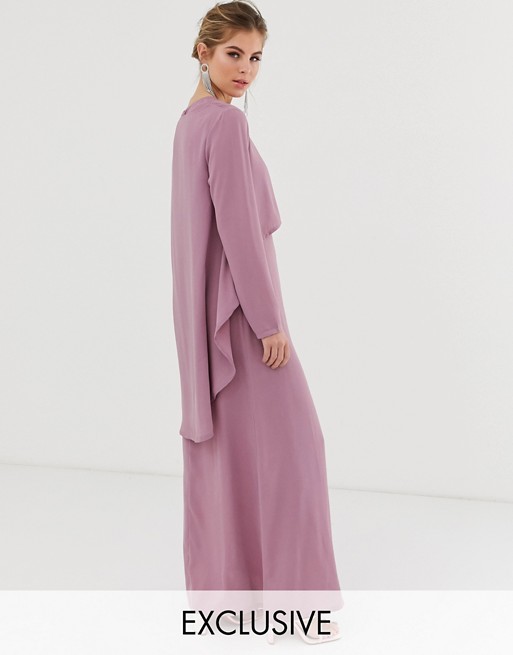 Verona long sleeved layered dress in dusty rose