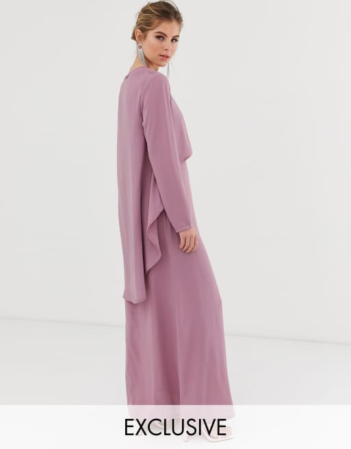 Verona long sleeved layered dress  in dusty  rose  ASOS 