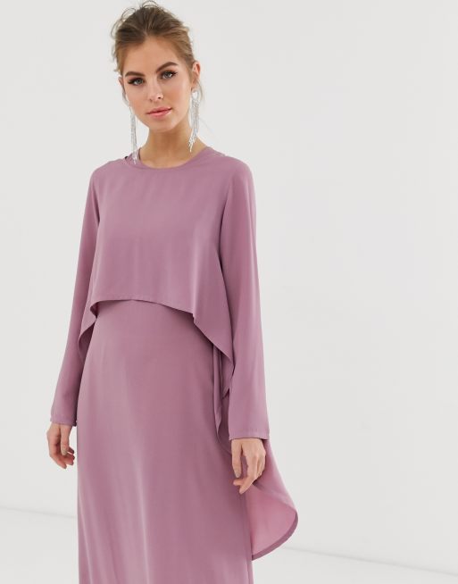 Verona long sleeved layered dress in dusty rose