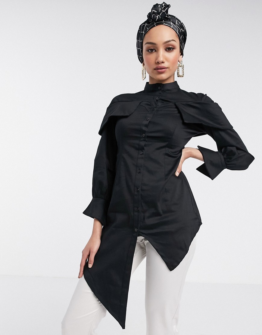 Verona longline shirt with asymmetric hem-Black