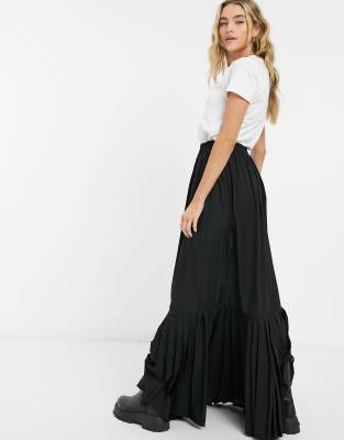 long pleated maxi skirt