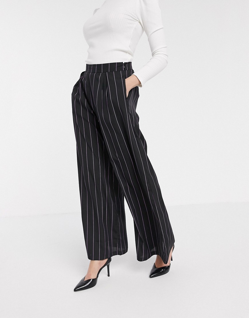 Verona wide leg tailored trousers in stripe co-ord-Black