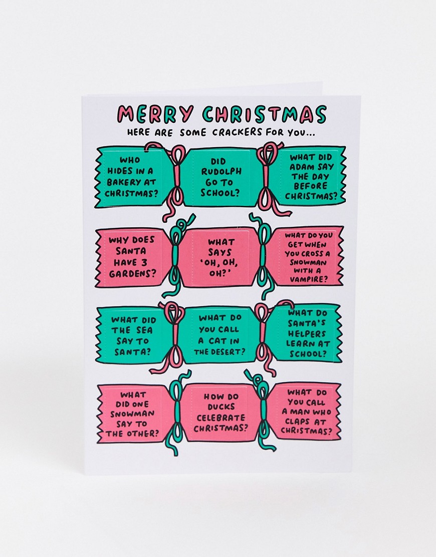 Veronica Dearly cracker jokes christmas card-Multi