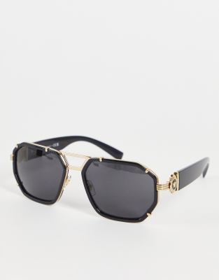 Versace aviator sunglasses with metal detailing in black and gold