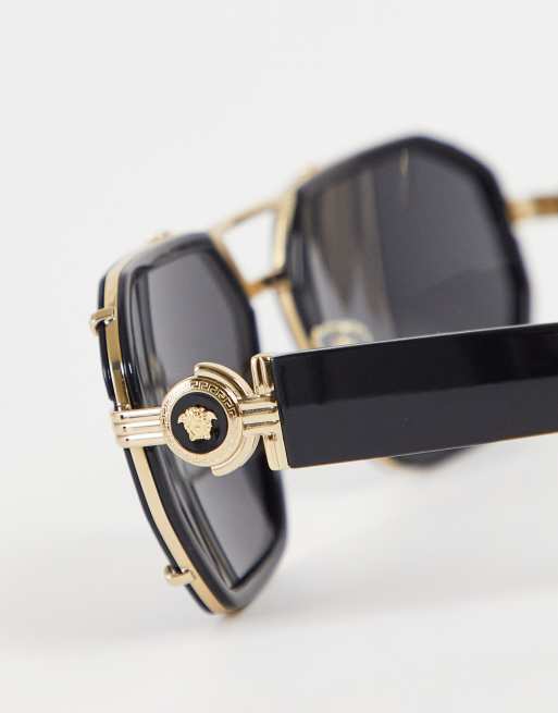 Versace aviator sunglasses with metal detailing in black and gold, 3 of 4