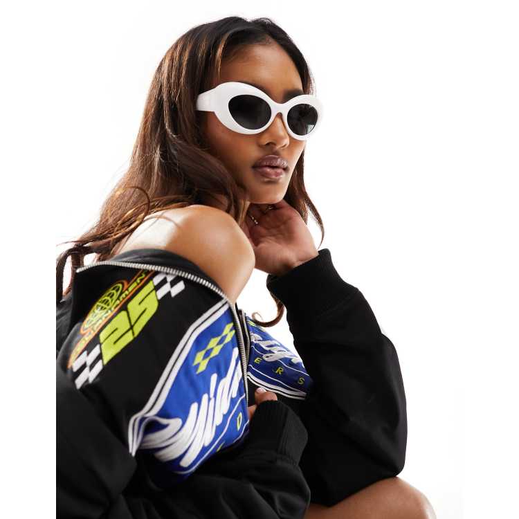 Versace bevelled round sunglasses in white ASOS