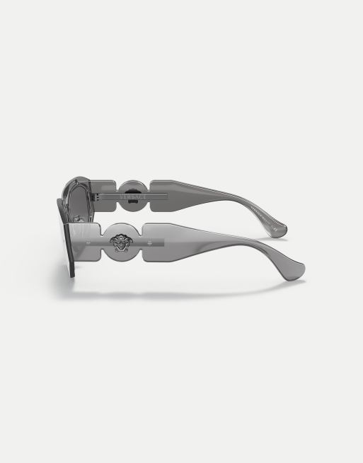 Versace - Biggie - Lunettes de soleil irrégulières à verres miroir argenté - Gris transparent, 2 de 4