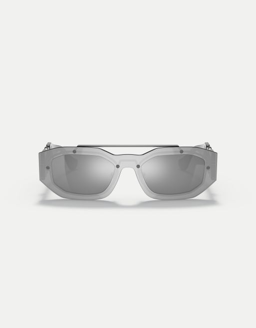 Versace - Biggie - Lunettes de soleil irrégulières à verres miroir argenté - Gris transparent, 3 de 4