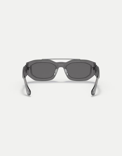 Versace - Biggie - Lunettes de soleil irrégulières à verres miroir argenté - Gris transparent, 4 de 4