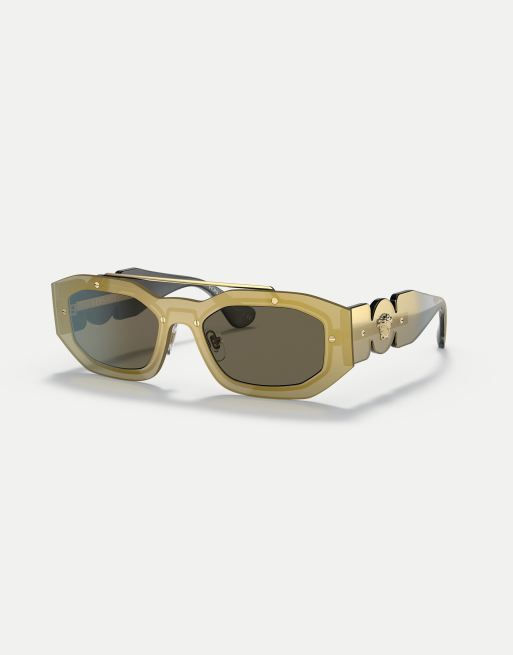 Versace Biggie Occhiali da sole irregolari color marrone e oro trasparente a specchio con lenti marroni ASOS