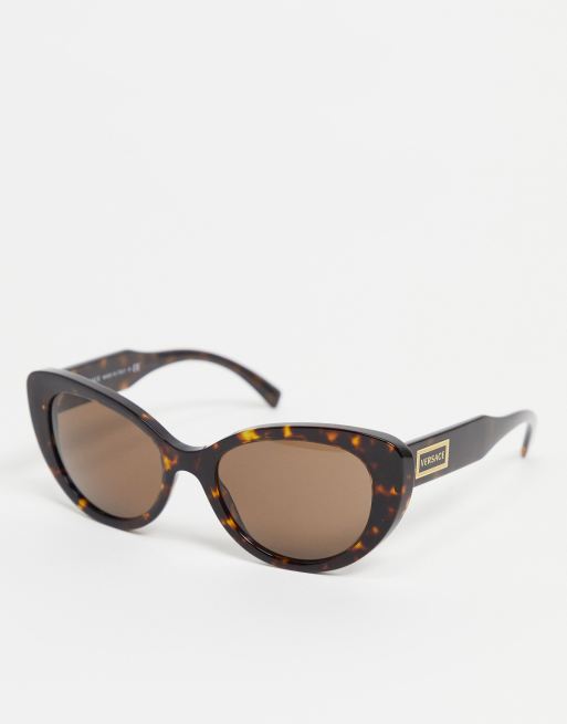 Versace – Brązowe damskie okulary przeciwsłoneczne typu kocie oko