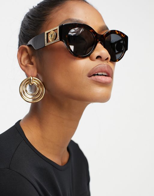 Versace – Brązowe okrągłe okulary przeciwsłoneczne oversize w szylkretowy wzór