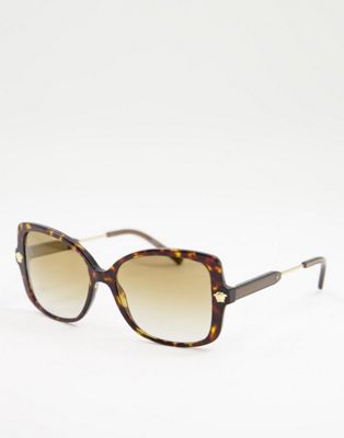 Versace – Eckige Oversize-Sonnenbrille für Damen in Braun