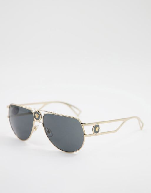 Versace – Guldfärgade pilotsolglasögon i unisex-modell, 0VE2225