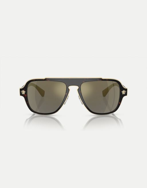 Versace irregular sunglasses in tortoise with gold mirrored lens in dark brown, 3 of 4