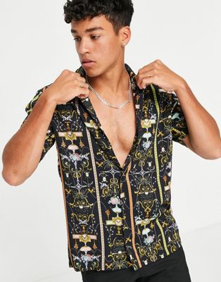 Versace Jeans Couture all over print short sleeve shirt in black