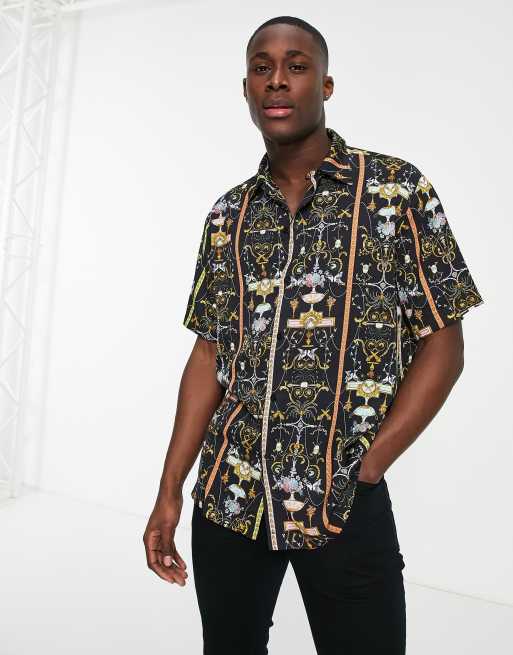 Versace Jeans Couture all over print short sleeve shirt in black | ASOS